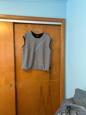 Allison Daley Black and White Striped Sleeveless Top